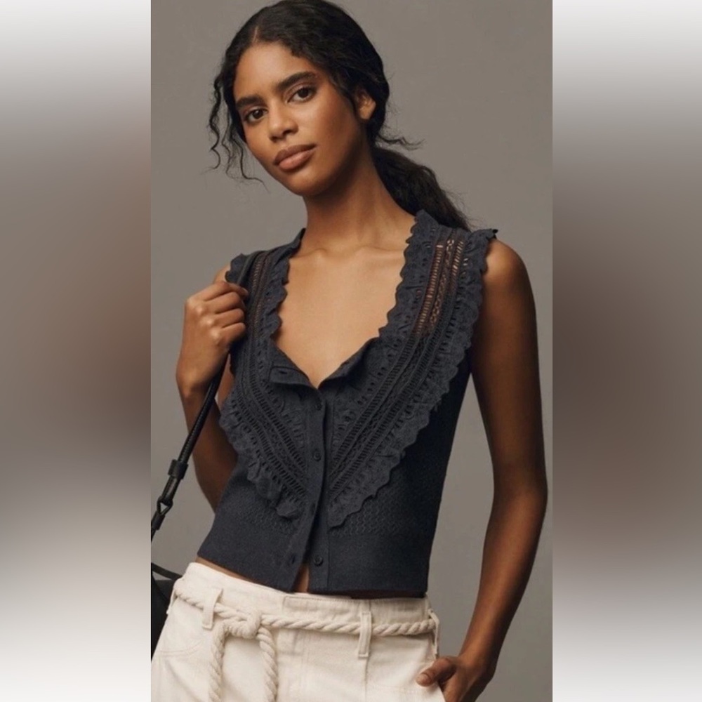 Pilcro By Anthropologie Crafted Bib Sweater Tank Sz Small Navy